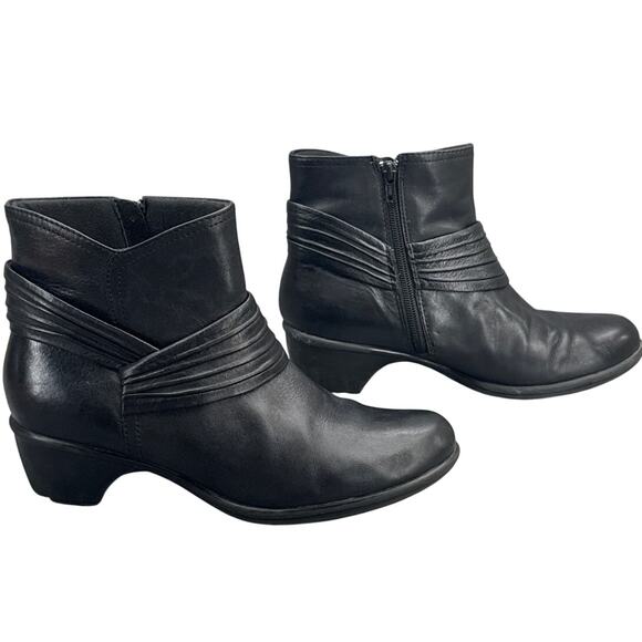 Clarks Bendables Black Leather Side Zipper Ankle Heeled Booties Women 9 - Picture 5 of 8